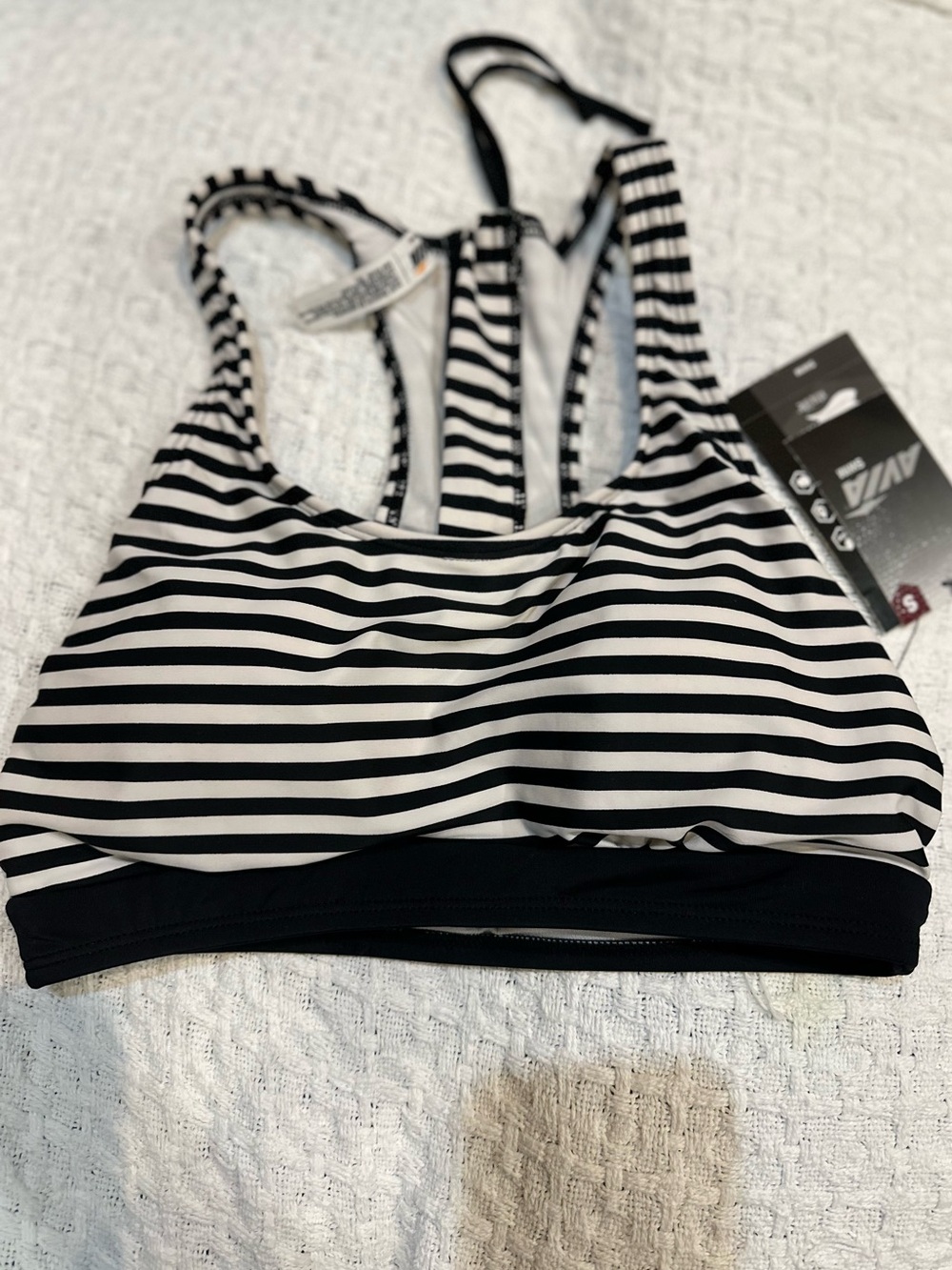 AVIA Striped Racerback High Neck Swim Top - Black & White Size Small (4-6) NWT